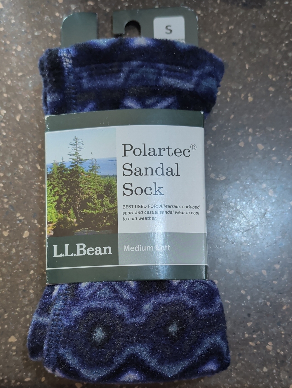 L.L. Bean Polartec Sandal Socks in Navy and Indigo Pattern